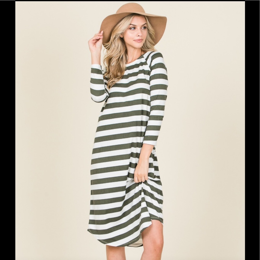 Striped Olive Midi Dress